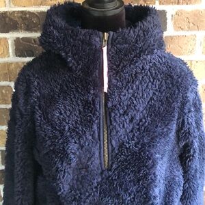 BODEN Blue Teddy Half-Zip Fleece Hoodie